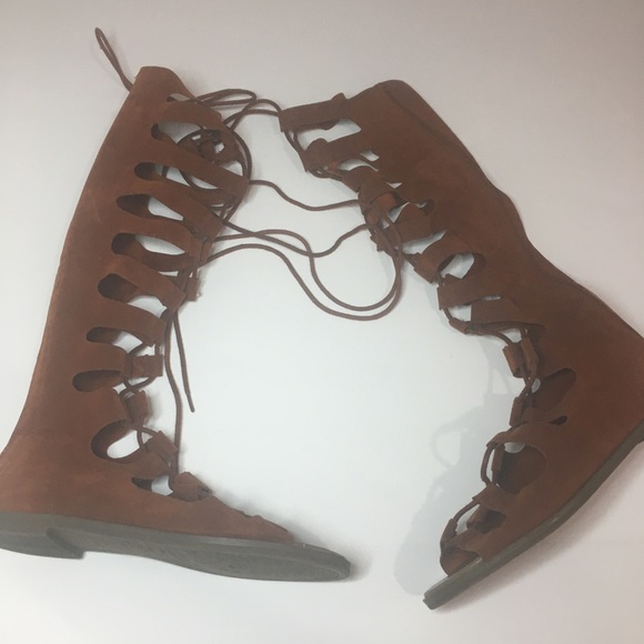Breckelles burnt orange suede gladiator sandals - Picture 2 of 8